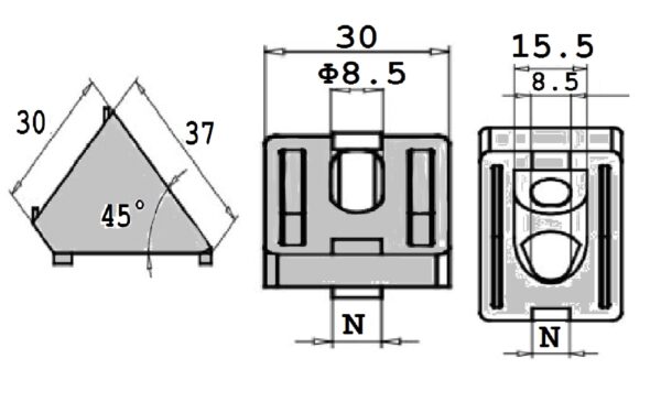 45° Profile Cutting Connector 30x30 - Image 2