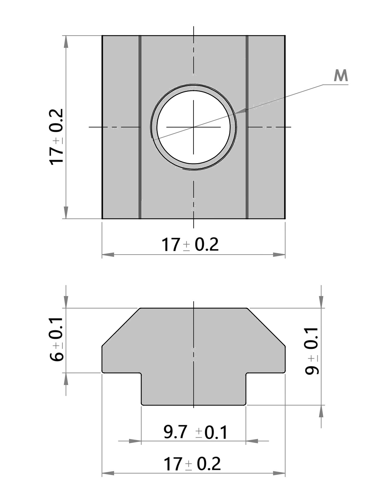 Slot Nut (SQ Nut) Slot 10,M8 - Image 2